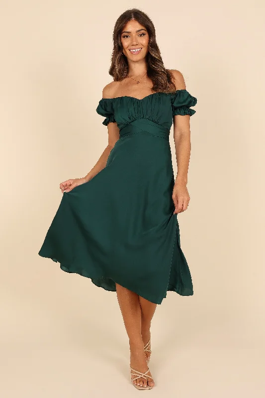 Midi dresses with embroidered accents for a unique and detailed design Mickenna Sweetheart Frill Midi Dress - Emerald Midi dresses with embroidered accents for a unique and detailed design Mickenna Sweetheart Frill Midi Dress - Emerald