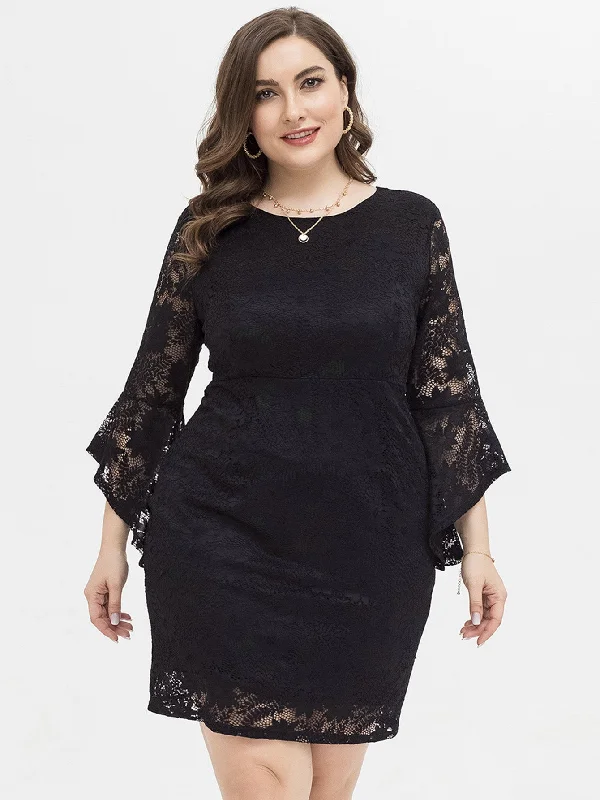 Midi dresses with printed lining for a hidden and stylish detail KittenAlarm - PLUS SIZE FLOUNCE SLEEVE LACE OVERLAY DRESS Midi dresses with printed lining for a hidden and stylish detail KittenAlarm - PLUS SIZE FLOUNCE SLEEVE LACE OVERLAY DRESS