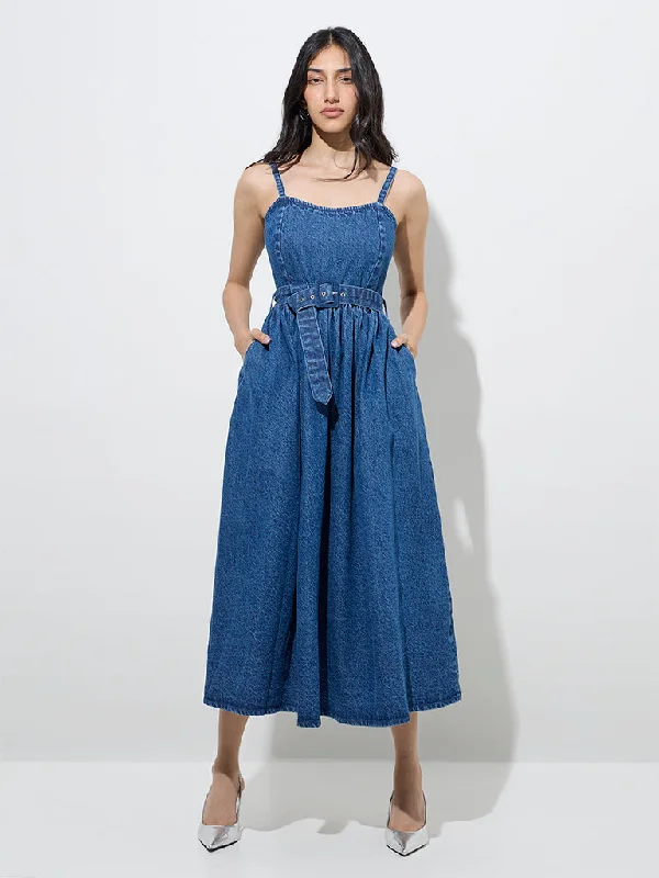 Mini dresses with criss - cross backs for a flirty look LOV Blue Denim A-Line Dress with Belt Mini dresses with criss - cross backs for a flirty look LOV Blue Denim A-Line Dress with Belt