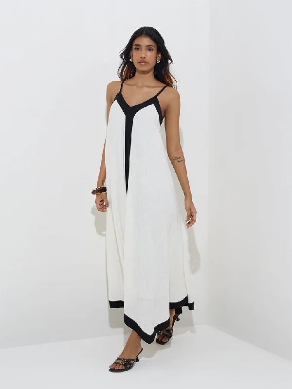 Mini dresses with button - down fronts LOV White Contrast-Detailed Linen-Blend Asymmetrical Dress