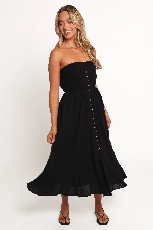 Plaid midi dresses for a fall - themed family gathering Nerea Midi Strapless Dress - Black Plaid midi dresses for a fall - themed family gathering Nerea Midi Strapless Dress - Black