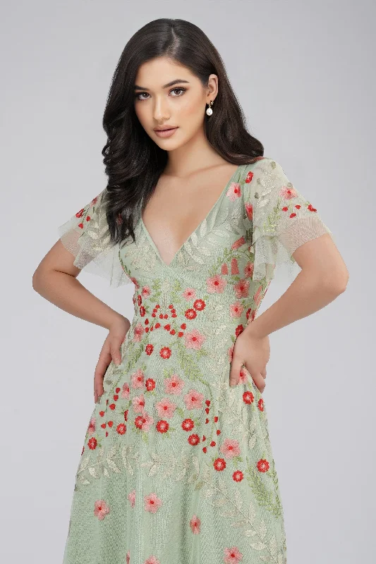 Midi dresses with belted waists to accentuate the figure Calla Sage Green Embroidered Dress Midi dresses with belted waists to accentuate the figure Calla Sage Green Embroidered Dress