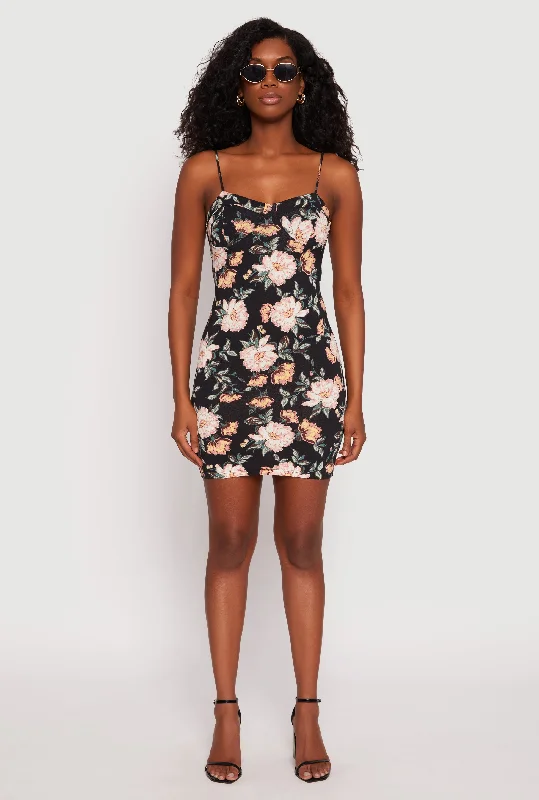 Mini dresses with pleated skirts for a classic look Floral Print Bustier Cami Dress