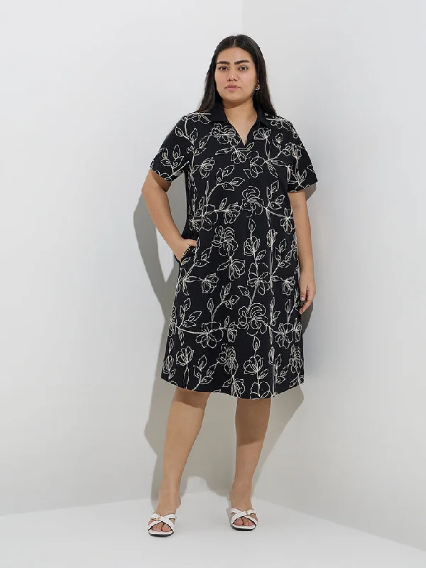 Mini dresses with V - necklines for a flattering shape Gia Black Floral Embroidered Cotton A-Line Dress Mini dresses with V - necklines for a flattering shape Gia Black Floral Embroidered Cotton A-Line Dress