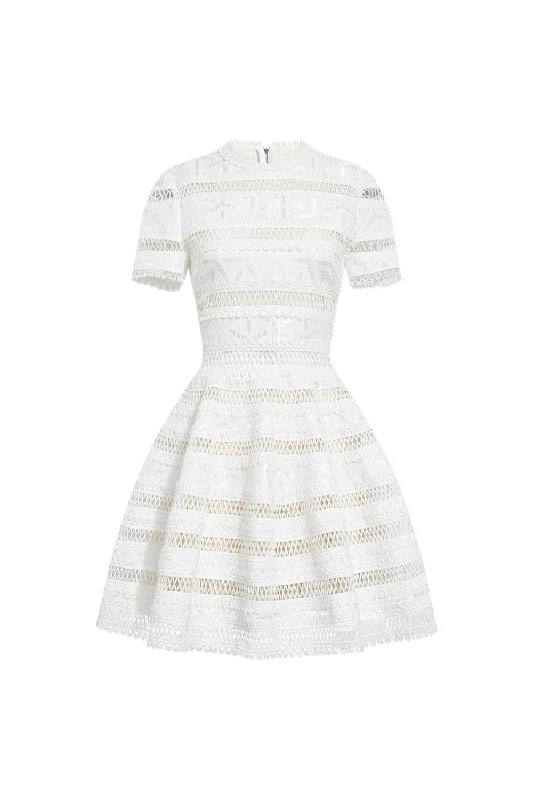 Mini dresses with halter necks for a stylish choice Cascading A-line Short Sleeved Lace Mini Dress Mini dresses with halter necks for a stylish choice Cascading A-line Short Sleeved Lace Mini Dress