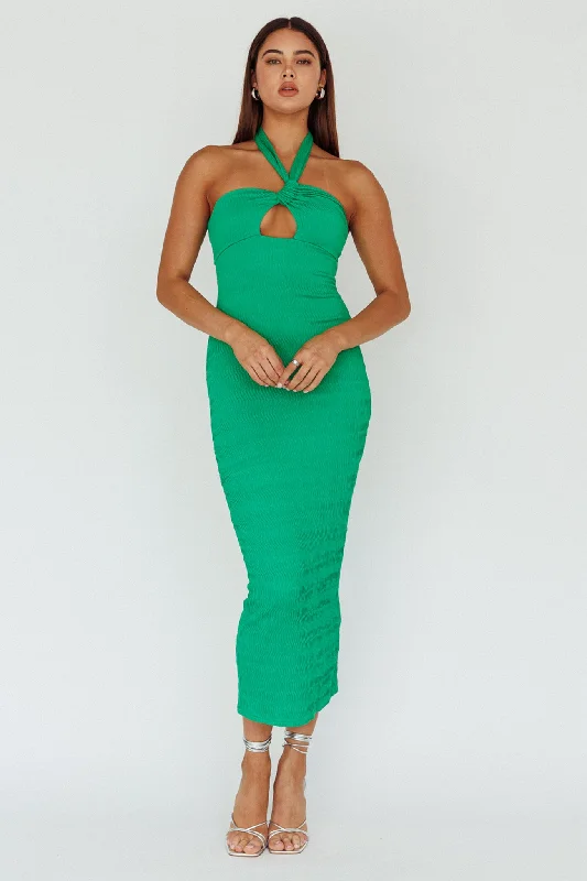Midi dresses with printed lining for a hidden and stylish detail Mari Halterneck Midi Dress Green Midi dresses with printed lining for a hidden and stylish detail Mari Halterneck Midi Dress Green