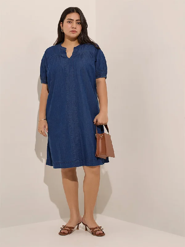 Mini dresses with pom - pom trims for a playful feel Gia Dark Blue Denim Straight Dress
