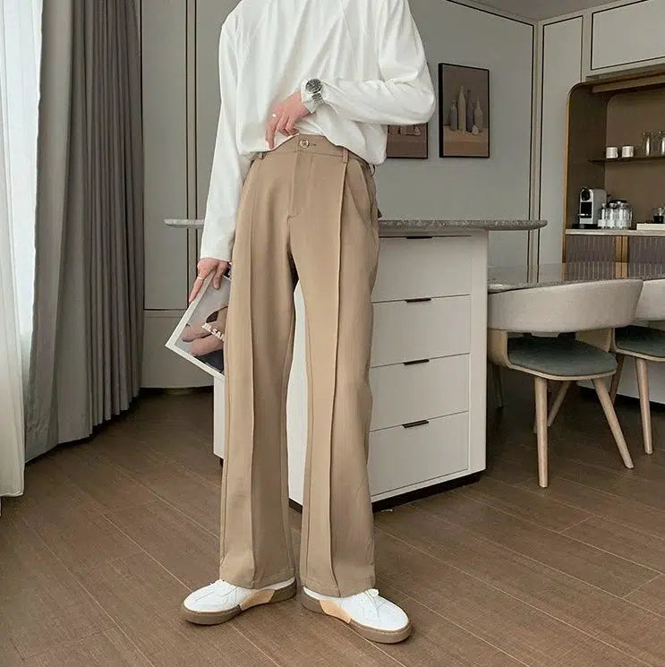 Anti-Wrinkle Elastic Waist Wide-Leg Suit Pants