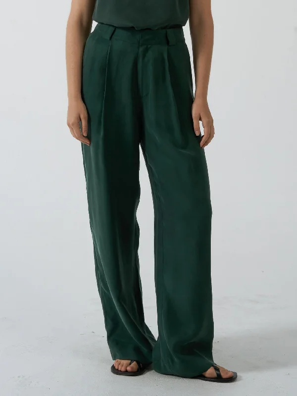 Cigarette Style Women's Printed Linen Blend Pants for Casual DaysArtisan Cupro Pant - Deep Emerald Cigarette Style Women's Printed Linen Blend Pants for Casual DaysArtisan Cupro Pant - Deep Emerald