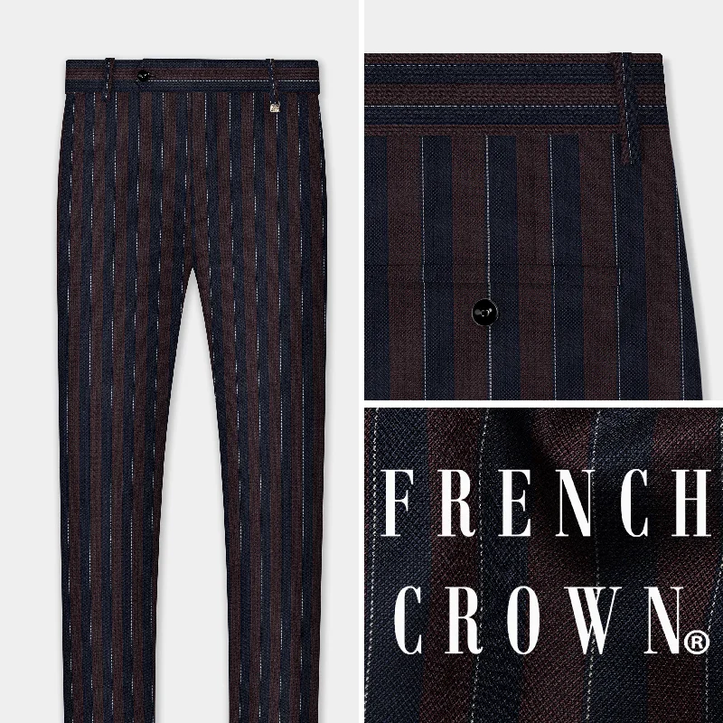 Bistre Brown and Admiral Blue Striped Wool Rich Pant