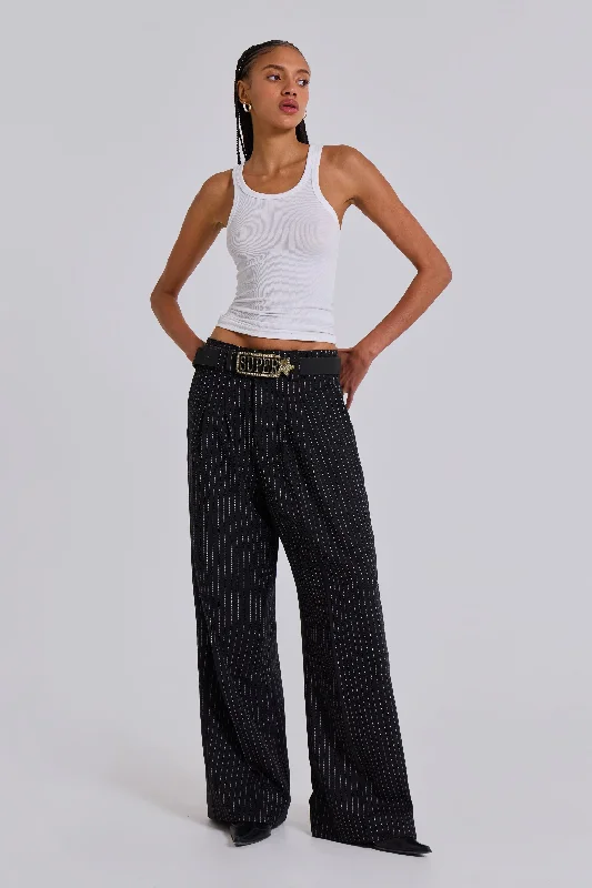 Flare Leg Women's Satin Trousers for a Glamorous Night OutBlack Pinstripe Goliath Pants Flare Leg Women's Satin Trousers for a Glamorous Night OutBlack Pinstripe Goliath Pants