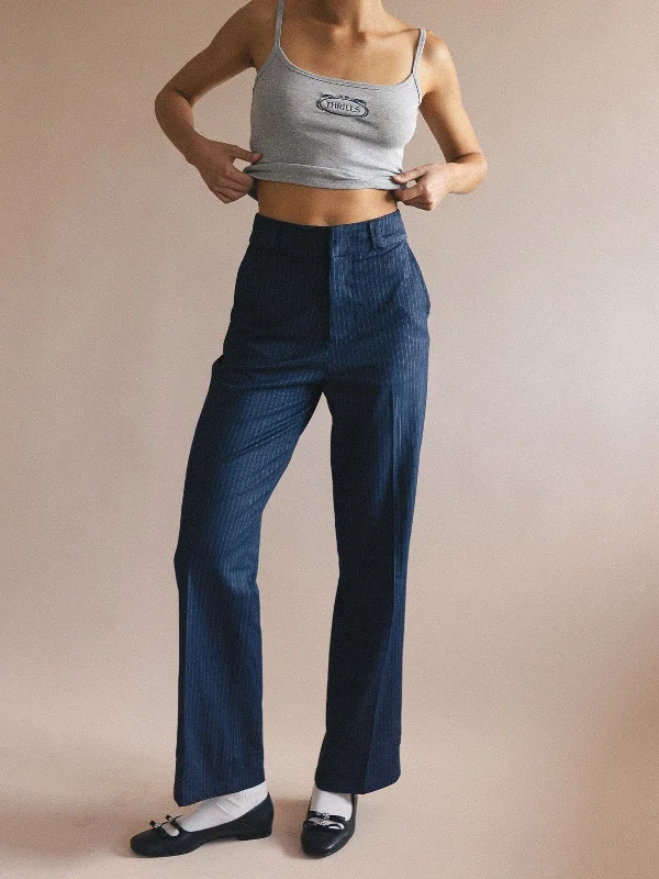 Palazzo Style Women's Printed Trousers in Bohemian PatternsDanny Pinstripe Pant - Station Navy Palazzo Style Women's Printed Trousers in Bohemian PatternsDanny Pinstripe Pant - Station Navy