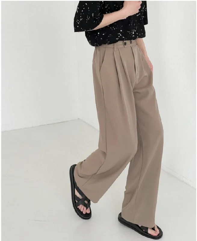 Elastic Waist Draped Wide-leg Slim Pants