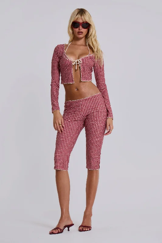 Cigarette Style Women's Printed Linen Blend Pants for Casual DaysFreda Gingham Swim Capri Trousers Cigarette Style Women's Printed Linen Blend Pants for Casual DaysFreda Gingham Swim Capri Trousers