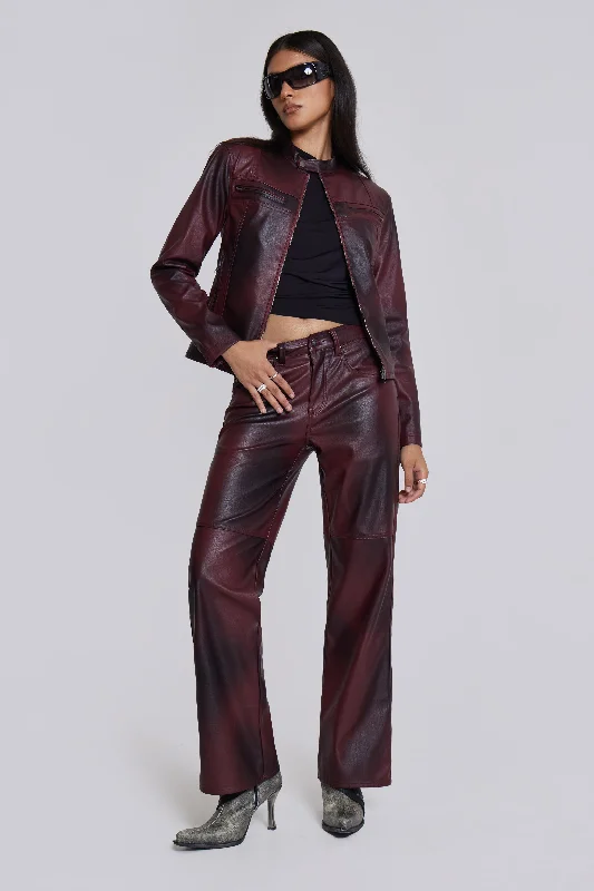 Ankle - Length Women's Printed Joggers for TravelingOxblood Faux Leather Pants