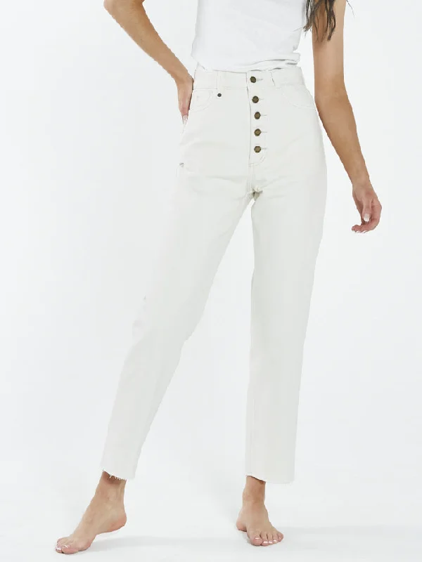 Cropped Women's Corduroy Pants in Autumn ColorsPaige Button Jean - Shady White