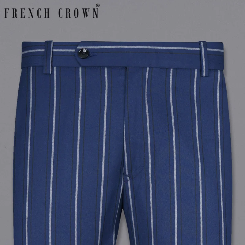 Rhino Blue Striped Wool Rich Pant