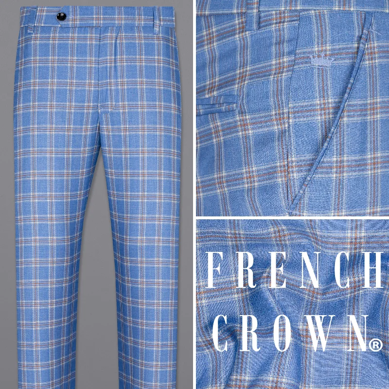 Ship Cove Blue Super fine  Windowpane Wool Rich Pant