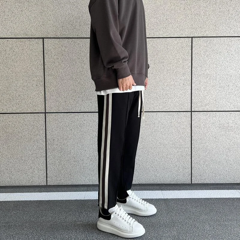 Straight - Leg Women's Vegan Leather Pants for a Chic LookSide White and Brown Striped Casual Pants Straight - Leg Women's Vegan Leather Pants for a Chic LookSide White and Brown Striped Casual Pants