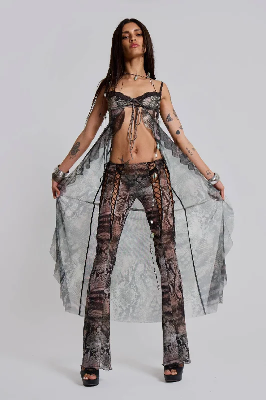 Palazzo Style Women's Printed Trousers in Bohemian PatternsSnake Laced Mesh Trousers Palazzo Style Women's Printed Trousers in Bohemian PatternsSnake Laced Mesh Trousers