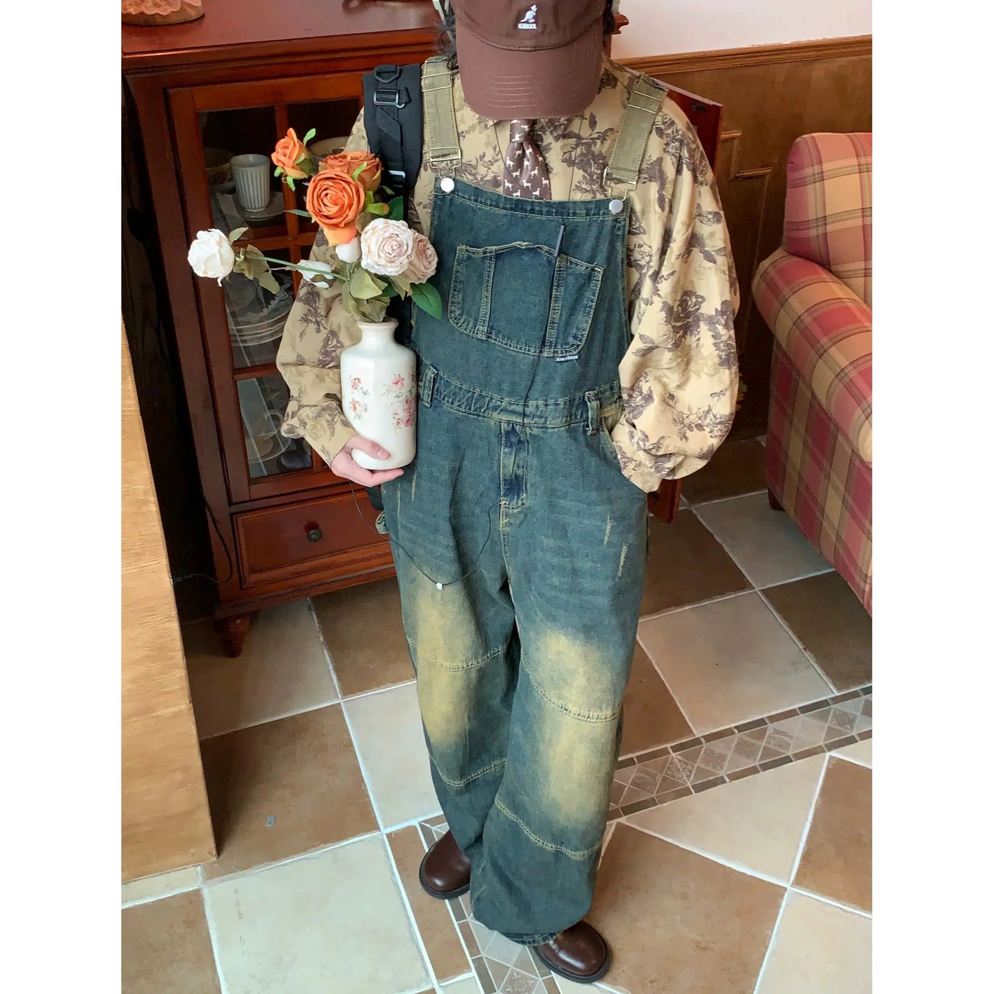 Plus Size Women's Elastic - Waist Culottes in Earth TonesWashed Vintage Denim Jumpsuit Plus Size Women's Elastic - Waist Culottes in Earth TonesWashed Vintage Denim Jumpsuit