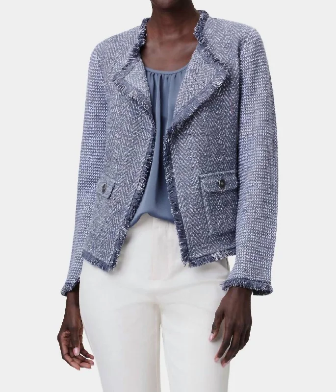 Women's Slim - Fit Blazers in Charcoal Gray for a Professional AppearanceFringe Mix Knit Pocket Jacket In Slate Women's Slim - Fit Blazers in Charcoal Gray for a Professional AppearanceFringe Mix Knit Pocket Jacket In Slate