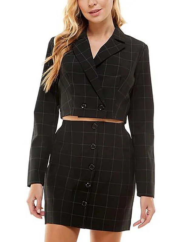 Plus Size Women's Military - Inspired Blazers with Gold Accents for a Bold LookJuniors Womens Window Pane Double Breasted Bolero Plus Size Women's Military - Inspired Blazers with Gold Accents for a Bold LookJuniors Womens Window Pane Double Breasted Bolero
