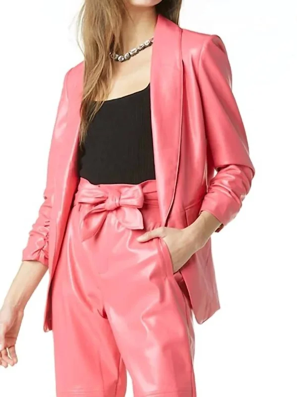 Plus Size Women's Military - Inspired Blazers with Gold Accents for a Bold LookKia Vegan Blazer In Azalea Pink Plus Size Women's Military - Inspired Blazers with Gold Accents for a Bold LookKia Vegan Blazer In Azalea Pink