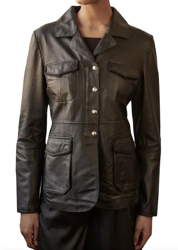 Double - Breasted Women's Leather Blazers in Taupe for an Edgy LookMeryl Blazer In Black Double - Breasted Women's Leather Blazers in Taupe for an Edgy LookMeryl Blazer In Black