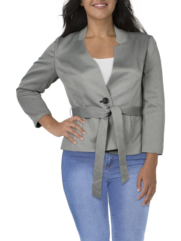 Petites Womens Herringbone Polyester One-Button Blazer