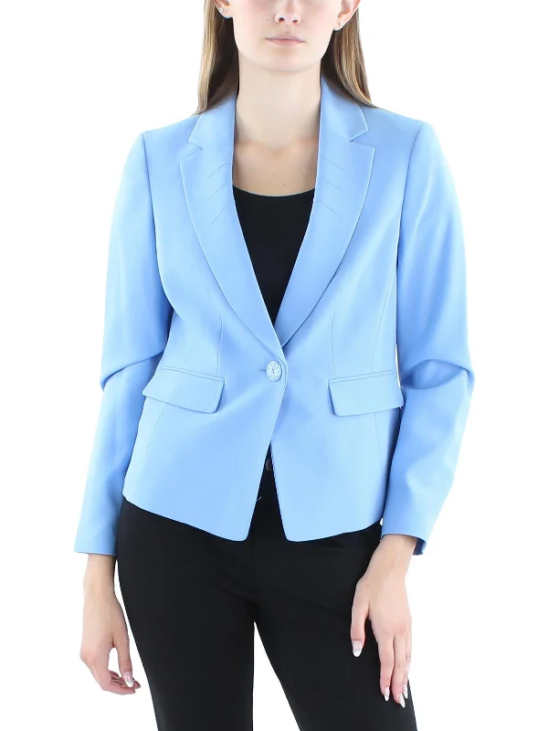 Petites Womens Knit Long Sleeves One-Button Blazer