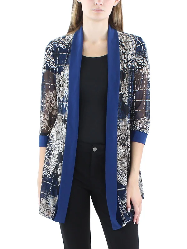 Petites Womens Printed Polyester Duster Blazer