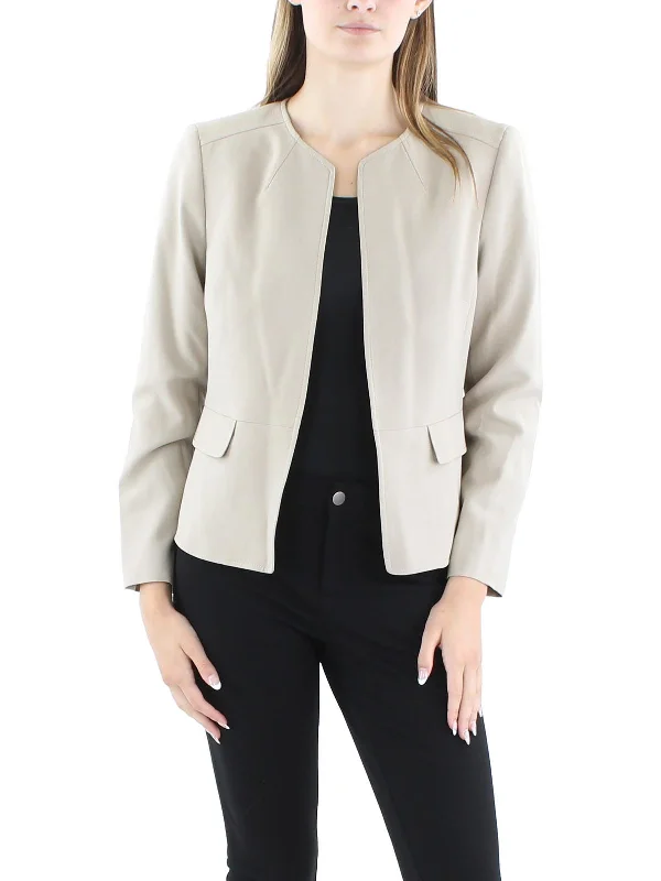 Petites Womens Solid Polyester Open-Front Blazer