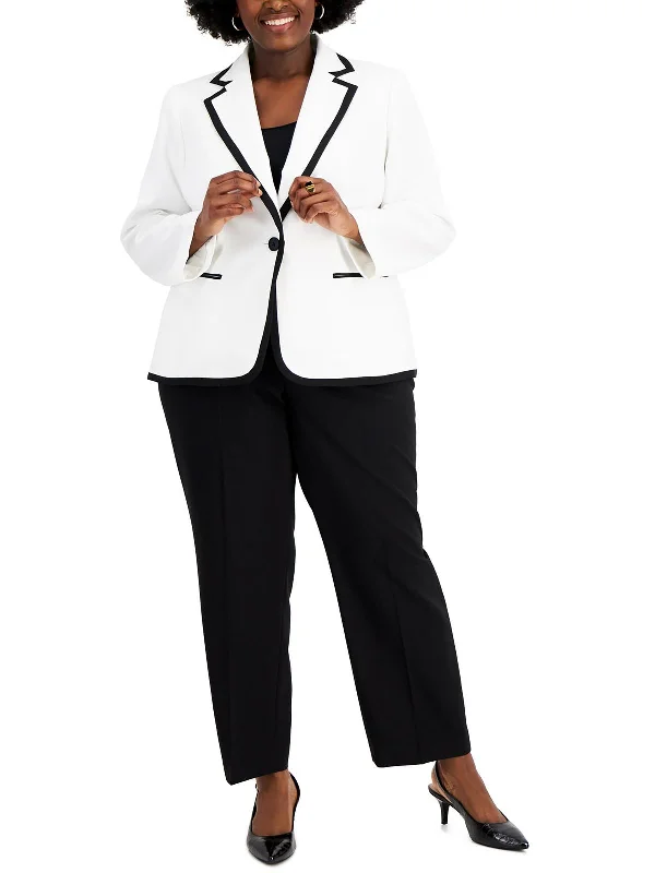 Women's Notched Lapel Blazers in Beige for a Timeless OutfitPlus Womens Contrast Trim Crepe One-Button Blazer Women's Notched Lapel Blazers in Beige for a Timeless OutfitPlus Womens Contrast Trim Crepe One-Button Blazer