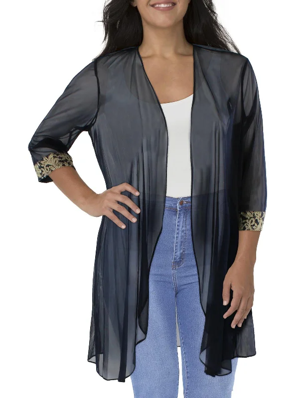 Women's Longline Linen Blazers in Pastel Colors for Summer EventsPlus Womens Mesh Contrast Trim Duster Blazer Women's Longline Linen Blazers in Pastel Colors for Summer EventsPlus Womens Mesh Contrast Trim Duster Blazer