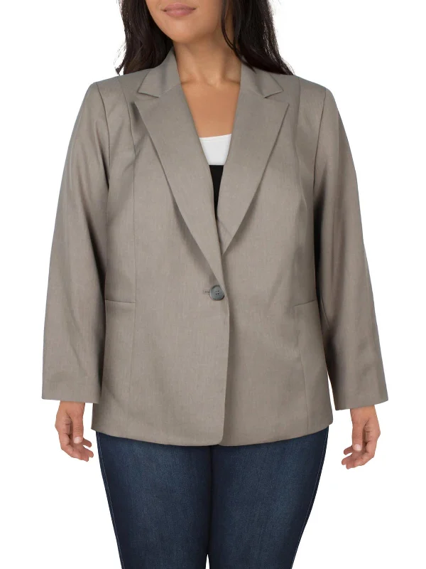 Plus Womens Notch Collar Work Wear One-Button Blazer