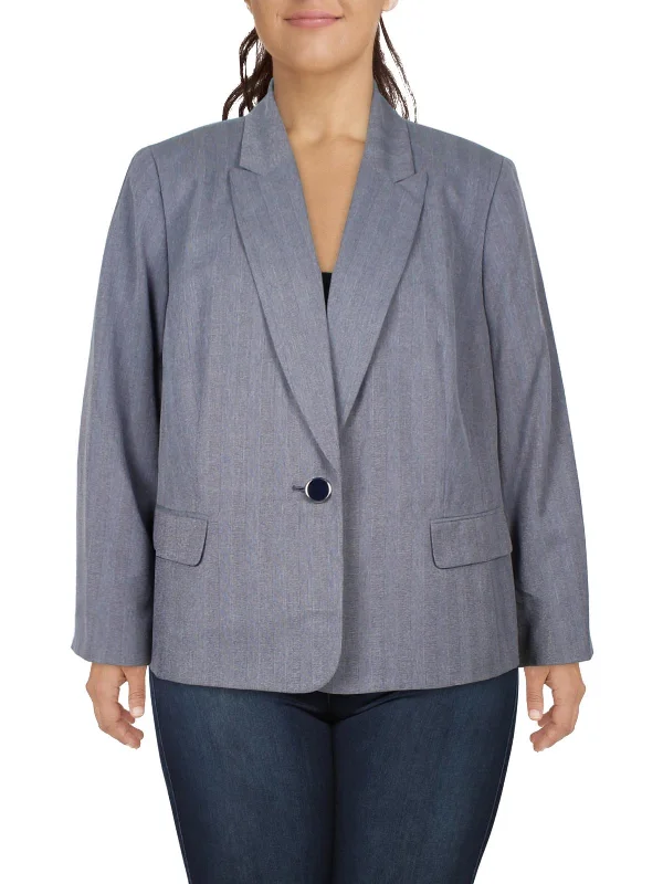 Women's Tailored Stretch Blazers in Navy Blue for Business MeetingsPlus Womens Pattern Polyester One-Button Blazer Women's Tailored Stretch Blazers in Navy Blue for Business MeetingsPlus Womens Pattern Polyester One-Button Blazer
