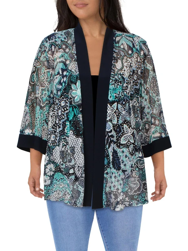 Plus Size Women's Sequin - Embellished Blazers in Silver for a Glamorous PartyPlus Womens Printed Collarless Open-Front Blazer Plus Size Women's Sequin - Embellished Blazers in Silver for a Glamorous PartyPlus Womens Printed Collarless Open-Front Blazer