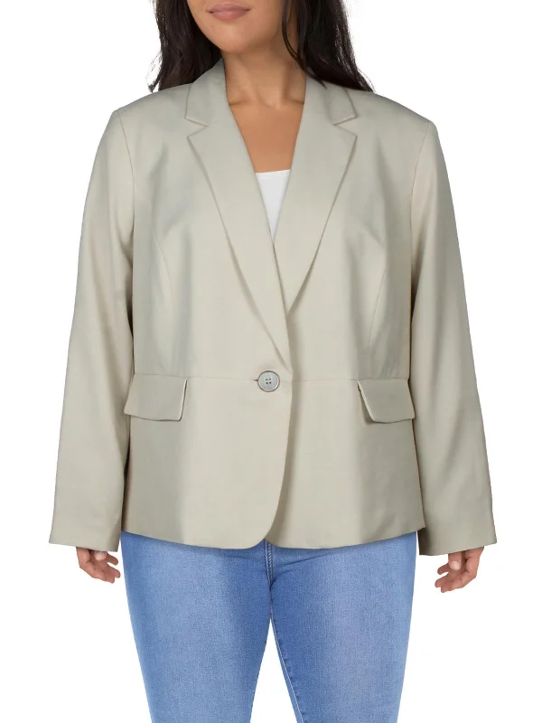 Plus Size Women's Military - Inspired Blazers with Gold Accents for a Bold LookPlus Womens Solid Polyester One-Button Blazer Plus Size Women's Military - Inspired Blazers with Gold Accents for a Bold LookPlus Womens Solid Polyester One-Button Blazer