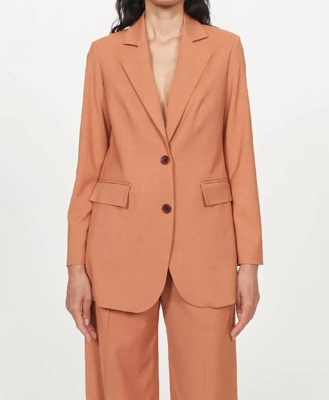 Single - Breasted Women's Linen Blend Blazers in Earth Tones for Casual WearViola Blazer In Dark Rust Single - Breasted Women's Linen Blend Blazers in Earth Tones for Casual WearViola Blazer In Dark Rust