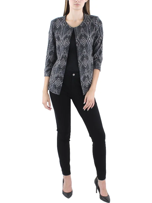 Oversized Women's Checkered Blazers in Black and White for a Trendy StyleWomens Glitter Cardigan Collarless Blazer