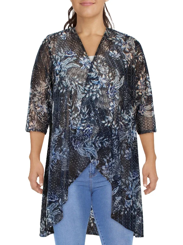 Womens Printed Cardigan Open-Front Blazer