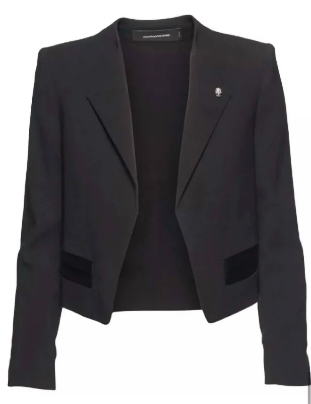 Plus Size Women's Cropped Velvet Blazers in Burgundy for a Night OutWomen's Vola Spi Deluxe Jacket Blazer In Black Noir