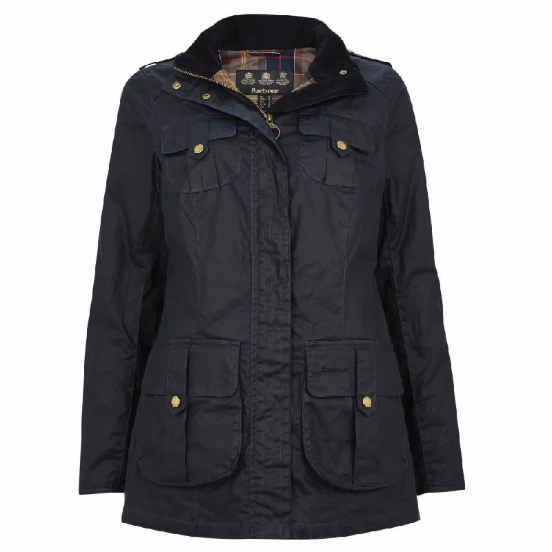 Women's knee - length wool blend coats with a fur collar for added warmthBarbour Defence Lightweight Ladies Wax Jacket - Royal Navy/Classic