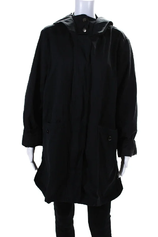 Barneys New York Womens Hooded Jacket Black Cotton Blend