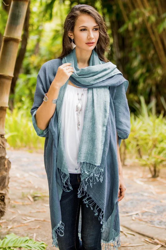 open front women cardigan for easy stylingBlue Mystique 100% Cotton Blue Jacket and Scarf Set from Thailand open front women cardigan for easy stylingBlue Mystique 100% Cotton Blue Jacket and Scarf Set from Thailand