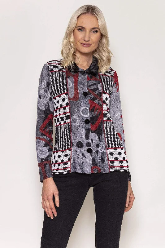 ribbed women cardigan with a classic textureButtoned Faux Fur Trim Top in Black