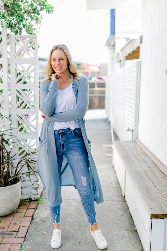 boyfriend style women cardigan for a relaxed fitJane Cardigan in Dusty Blue