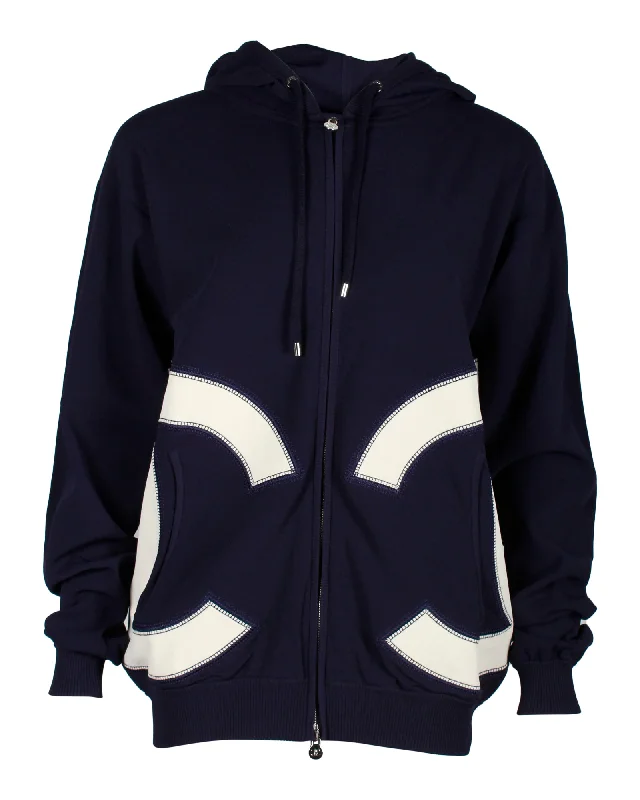 Chanel Zip Hooded CC Sweatshirt in Navy Blue Cotton