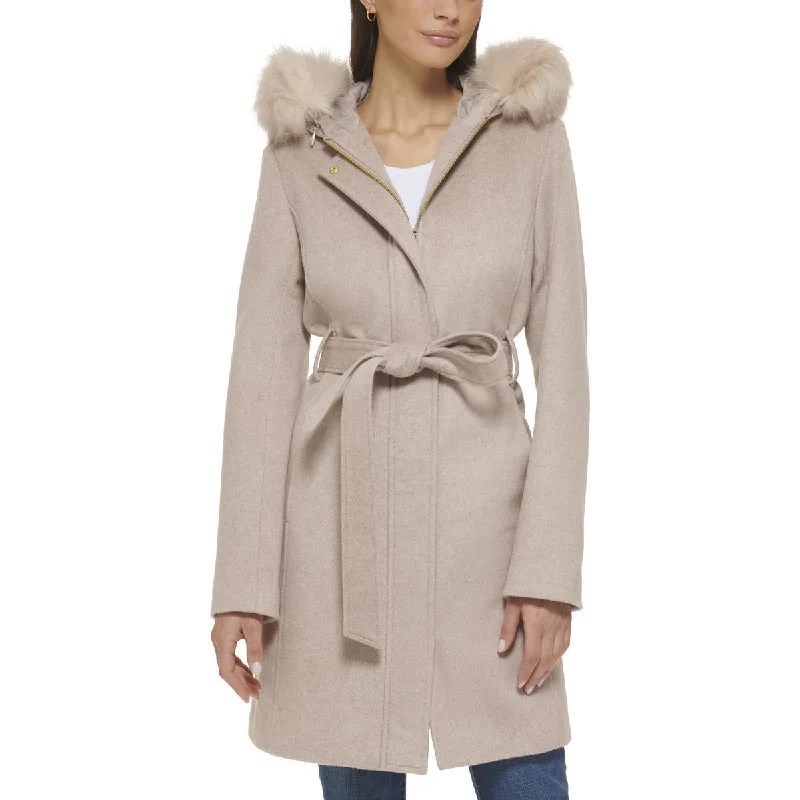 Women's knee - length wool blend coats with a fur collar for added warmthCole Haan Womens Wool Blend Belted Wool Coat Women's knee - length wool blend coats with a fur collar for added warmthCole Haan Womens Wool Blend Belted Wool Coat